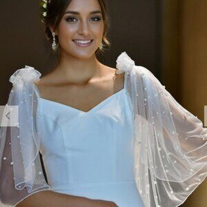 Tulle Beaded Wedding Sleeves - Ivory
